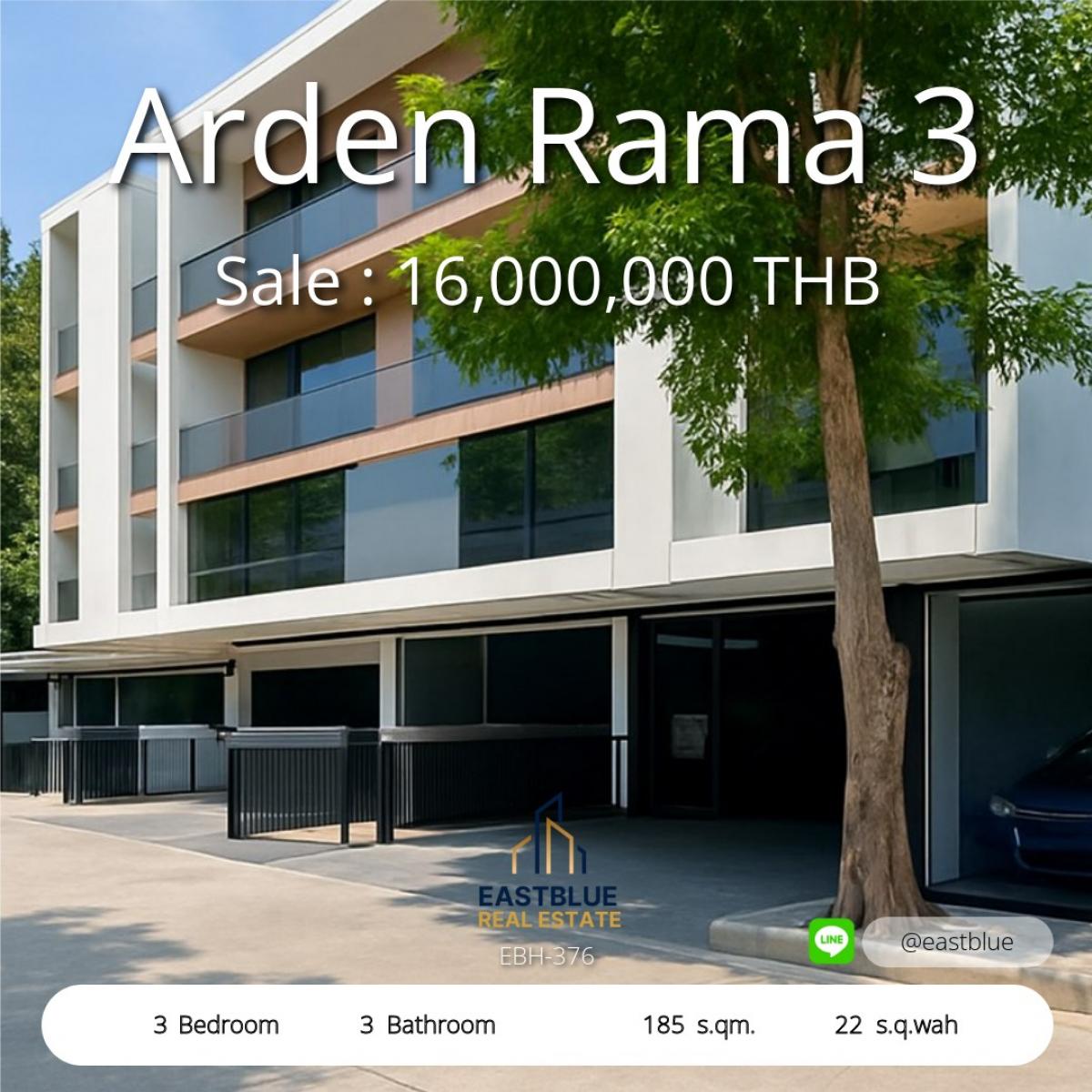 For SaleTownhomeRama3 (Riverside),Satupadit : Arden Rama 3, 3 bedrooms, 185 sq.m. for rent 70,000 baht for sale 17 million Luxury condo in Rama 3, Arden Rama 3, 3 Bedrooms, 185 SQM, RENT 70,000 THB, Sell 17 Million THB.
