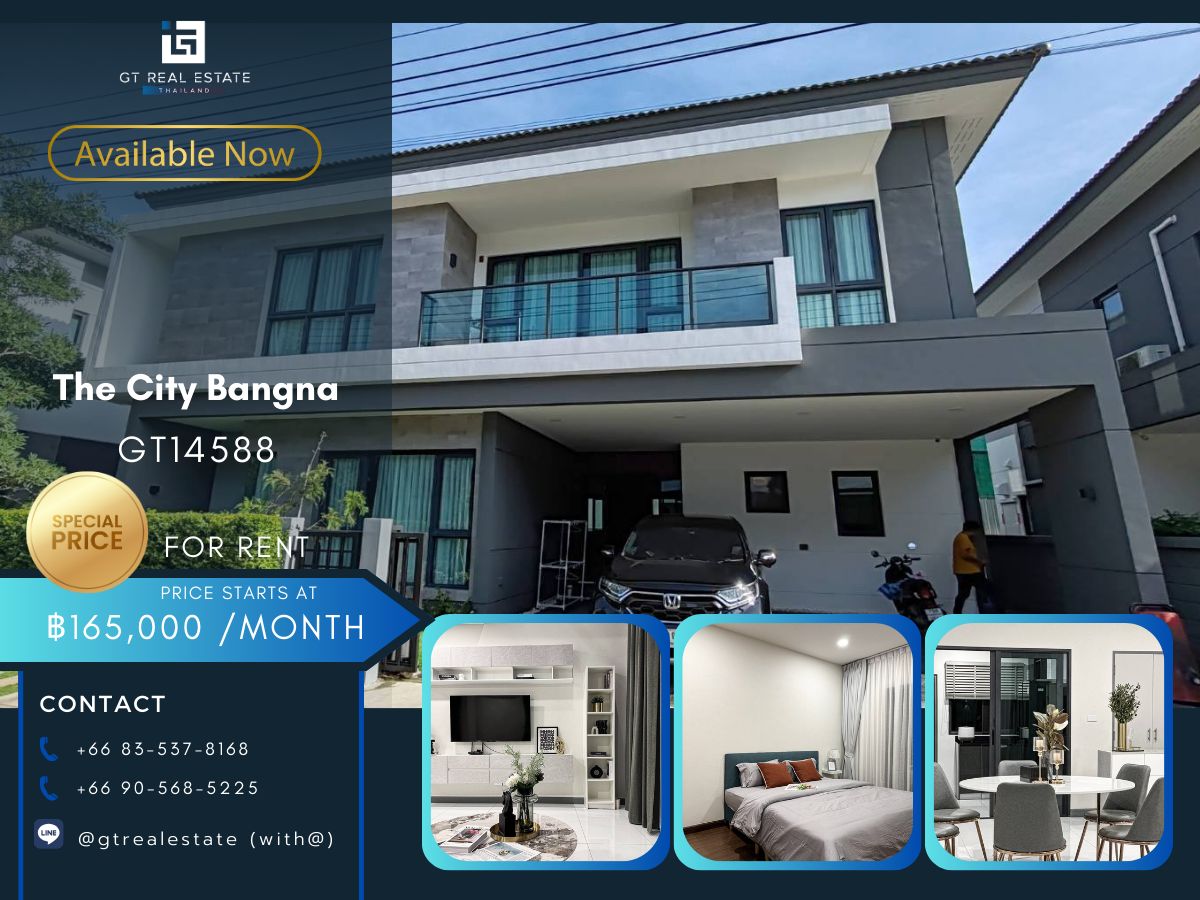For RentHouseBangna, Bearing, Lasalle : Luxurious detached house at The City Bangna. Convenient to travel, beautiful room, complete furniture. Ready to rent!