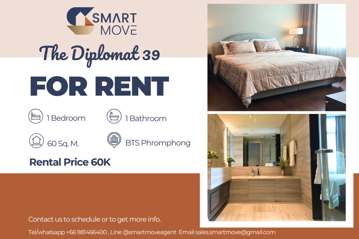 For RentCondoSukhumvit, Asoke, Thonglor : 🔥 For Rent !! Ultimate Luxury Class!! high floor 19++, There is a bathtub!!🔥Code C20250900010........The Diplomat 39, 1 bedroom, 1 bathroom, furnished, ready to move in 📣📣