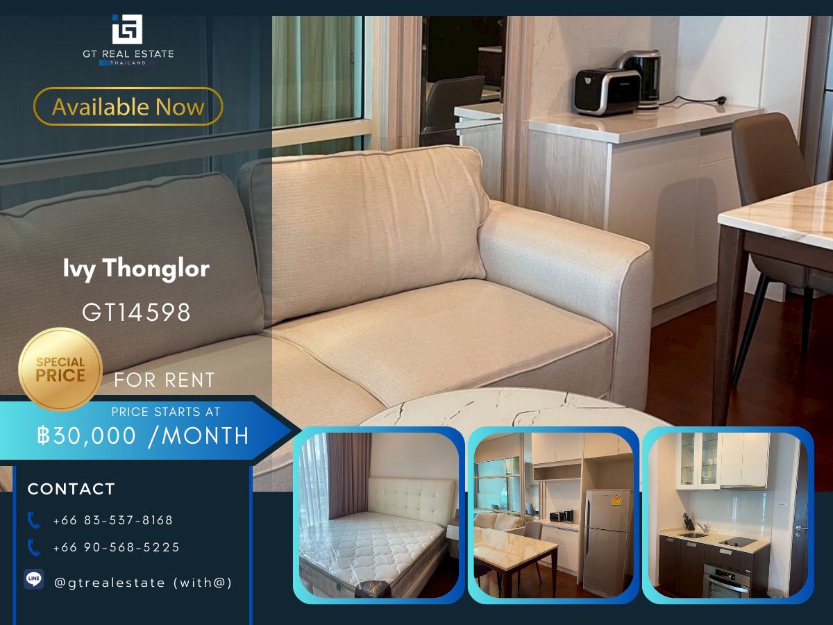 For RentCondoSukhumvit, Asoke, Thonglor : IVY Thonglor Condo is convenient to travel near the BTS Skytrain. There is a beautiful shuttle room, complete furniture ready !!