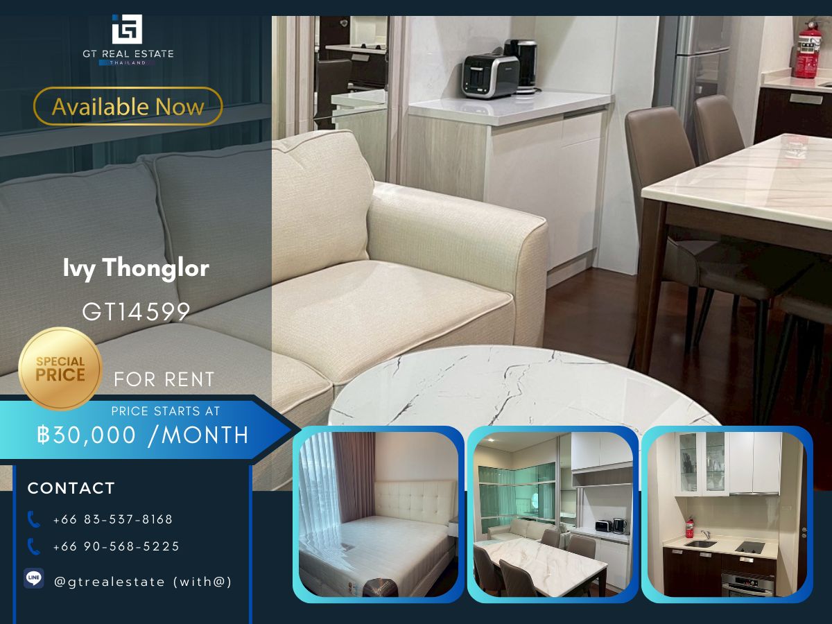 For RentCondoSukhumvit, Asoke, Thonglor : IVY Thonglor Condo is convenient to travel near the BTS Skytrain. There is a beautiful shuttle room, complete furniture ready !!
