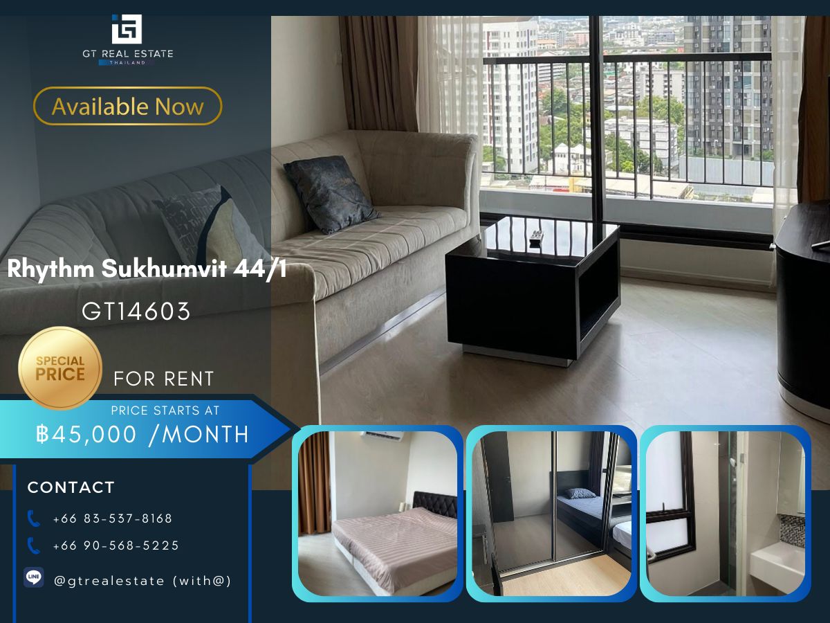 ให้เช่าคอนโดอ่อนนุช อุดมสุข : คอนโด Rhythm Sukhumvit 44/1 เดินทางสะดวก ใกล้รถไฟฟ้าบีทีเอส มีรถรับส่ง ห้องสวย เฟอร์นิเจอร์ครบ พร้อมอยู่