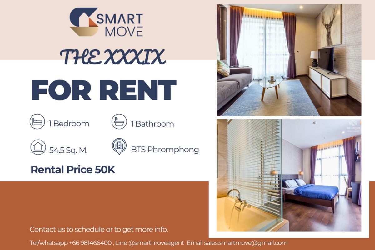For RentCondoSukhumvit, Asoke, Thonglor : 🔥 For Rent !! high floor 24++,🔥Code C20230210422........THE XXXIX, 1 bedroom, 1 bathroom, furnished, ready to move in 📣📣