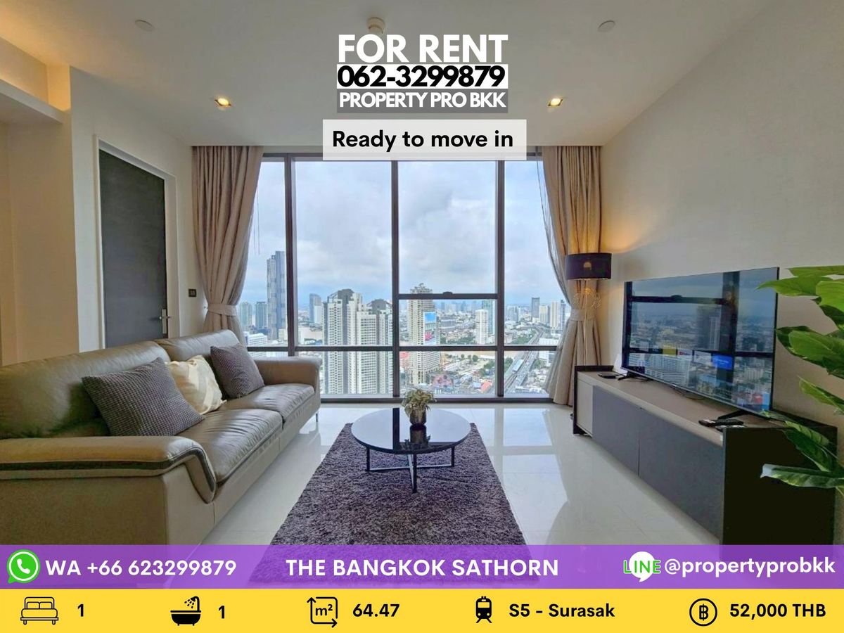 For RentCondoSathorn, Narathiwat : 🌟🌟 The Bangkok Sathorn: Spacious 1-Bedroom with High Ceiling, Sunset & River View – Steps from BTS Surasak 🌟🌟