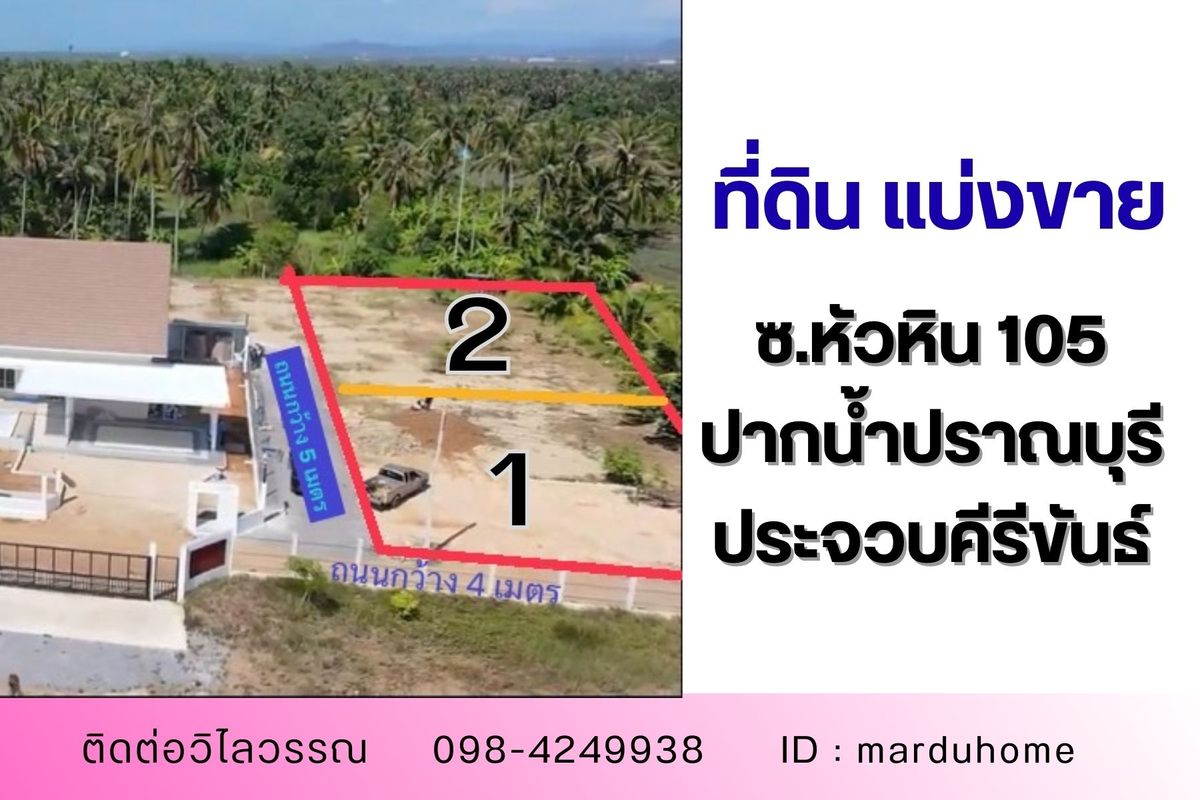 For SaleLandHuahin, Prachuap Khiri Khan, Pran Buri : Land reclamation and divided into Soi Hua Hin 105 Khao Tao- Pak Nam Pranburi Prachuap Khiri Khan Province.