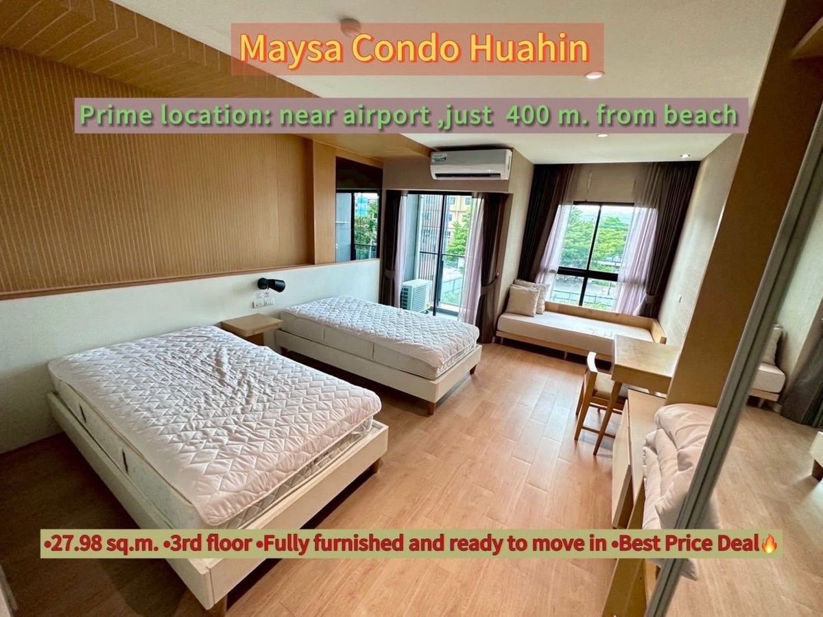 For SaleCondoHuahin, Prachuap Khiri Khan, Pran Buri : For Sale: Maysa Condo Huahin – just 200 m to the beach, 50m from Petchkasem Road