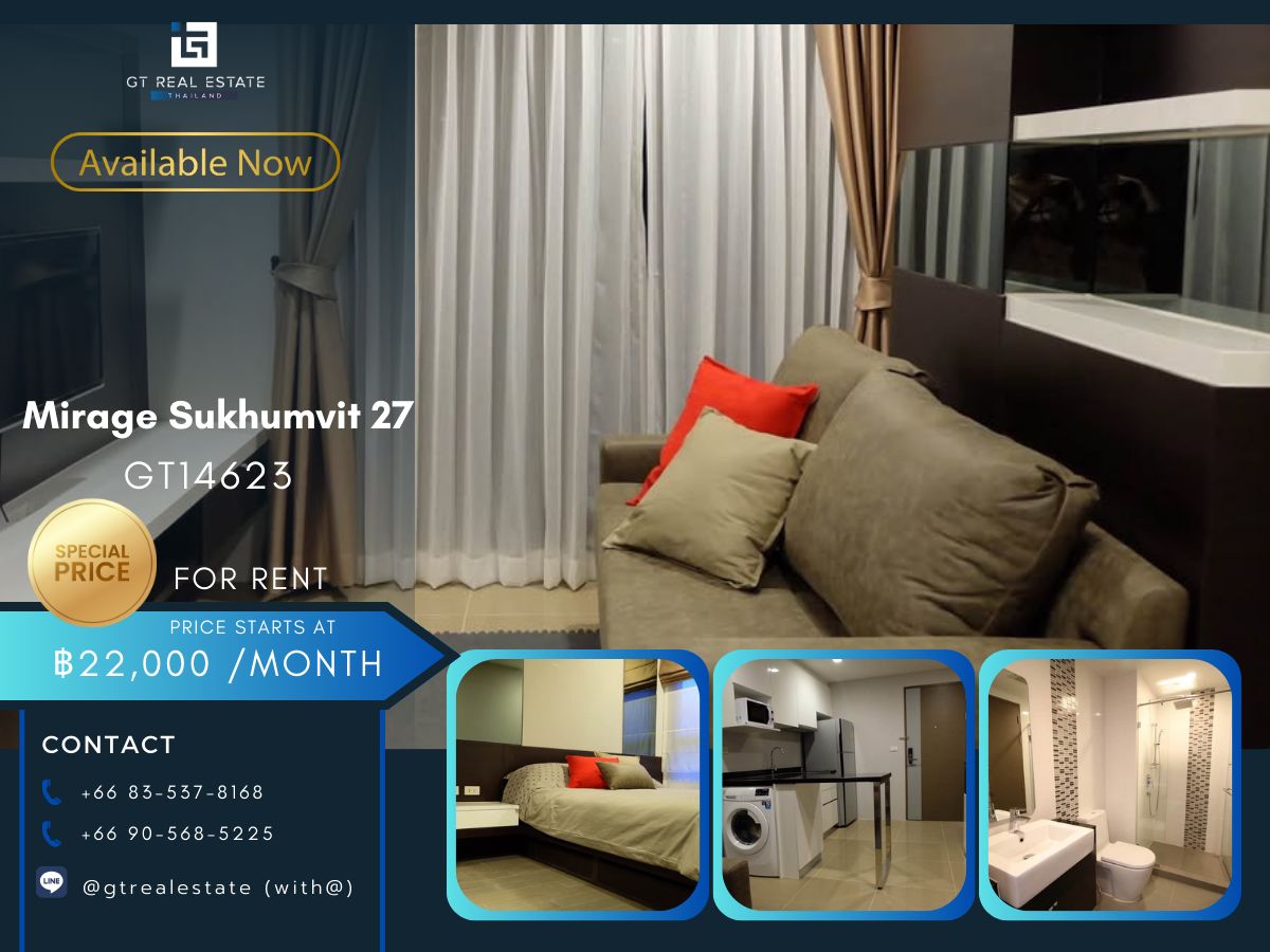 For RentCondoSukhumvit, Asoke, Thonglor : Mirage Sukhumvit 27, convenient transportation, near BTS, have a beautiful room shuttle, complete furniture
