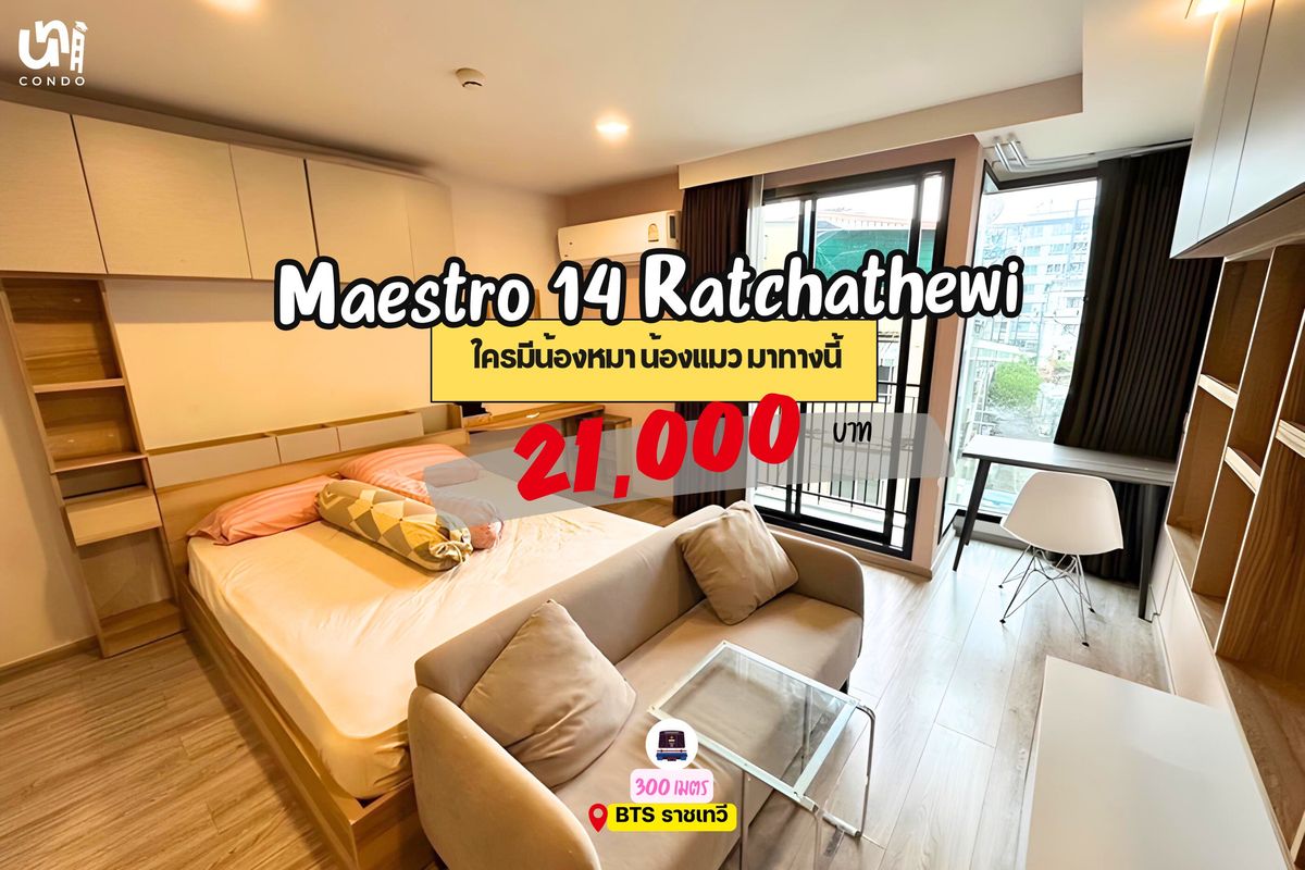ให้เช่าคอนโดราชเทวี พญาไท : 🎓🎓 Maestro 14 Ratchathewi ห้องแต่งสวย เลี้ยงสัตวได้ 🐱🐶