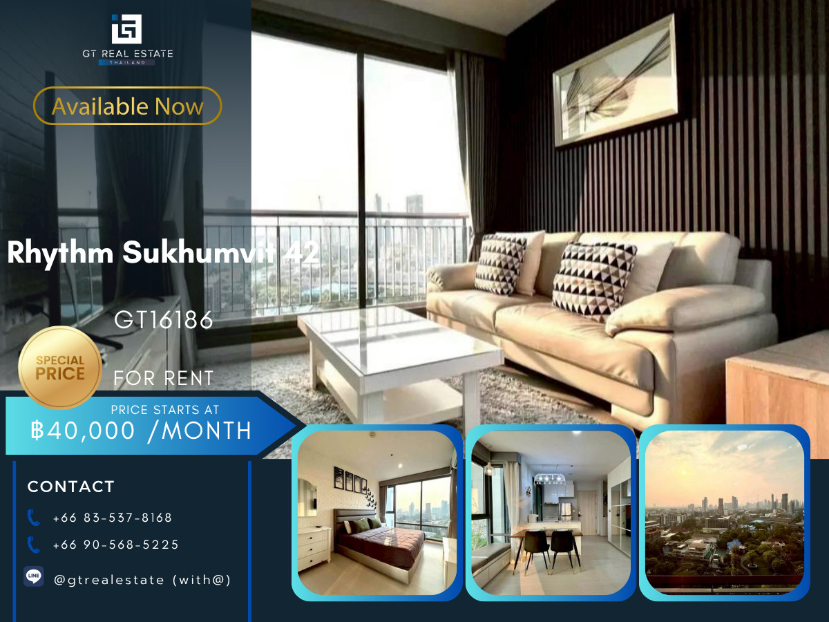 For RentCondoSukhumvit, Asoke, Thonglor : 💎 GT16186 | Condo Rhythm sukhumvit 42, convenient travel, near BTS, there is a shuttle, beautiful room, fully furnished, ready to move in!!