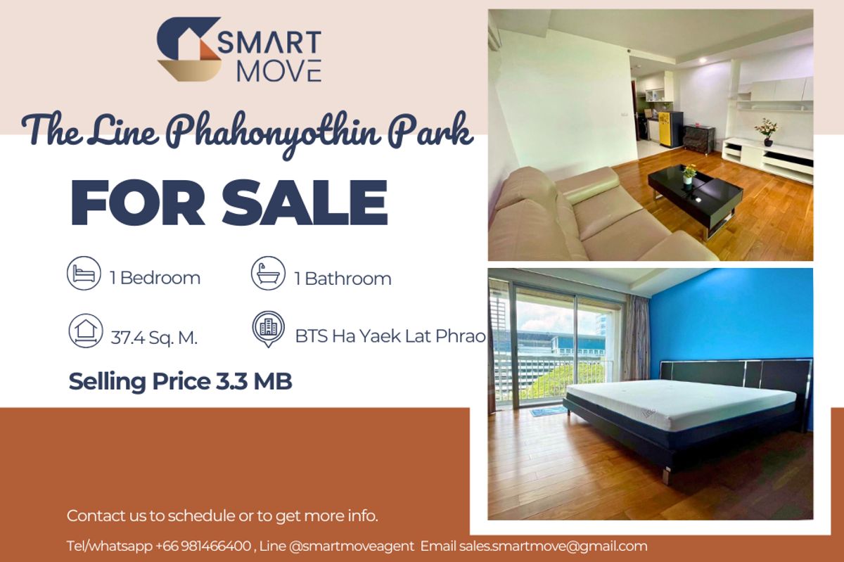 For SaleCondoLadprao, Central Ladprao : 🔥 For Sale !! prime area, North facing, garden view!!🔥 Code C20250900008..........The Line Phahonyothin Park, 1 bedroom, 1 bathroom, furnished, Special Deal!!📣📣
