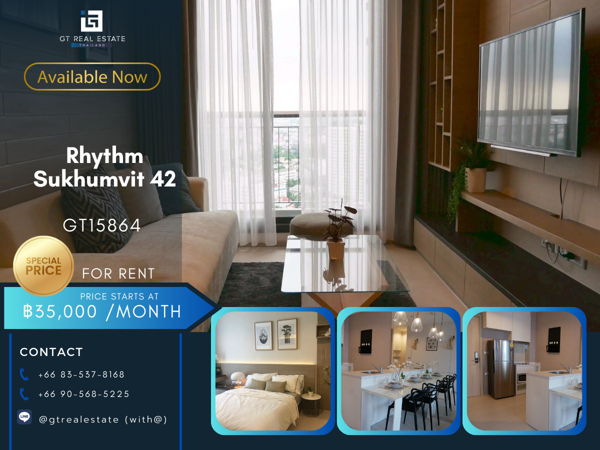For RentCondoSukhumvit, Asoke, Thonglor : ✨ GT15864 | Condo Rhythm sukhumvit 42, convenient travel, near BTS, there is a shuttle, beautiful room, fully furnished, ready to move in!!