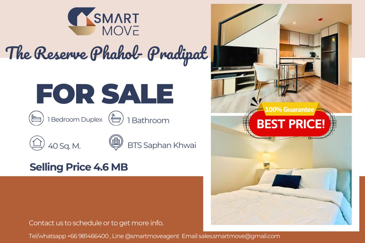 For SaleCondoSapankwai,Jatujak : 🔥 For Sale !! high floor!!🔥 Code C20230206680..........The Reserve Phahol- Pradipat, 1 bedroom Duplex, 1 bathroom, furnished, Special Deal!!📣📣