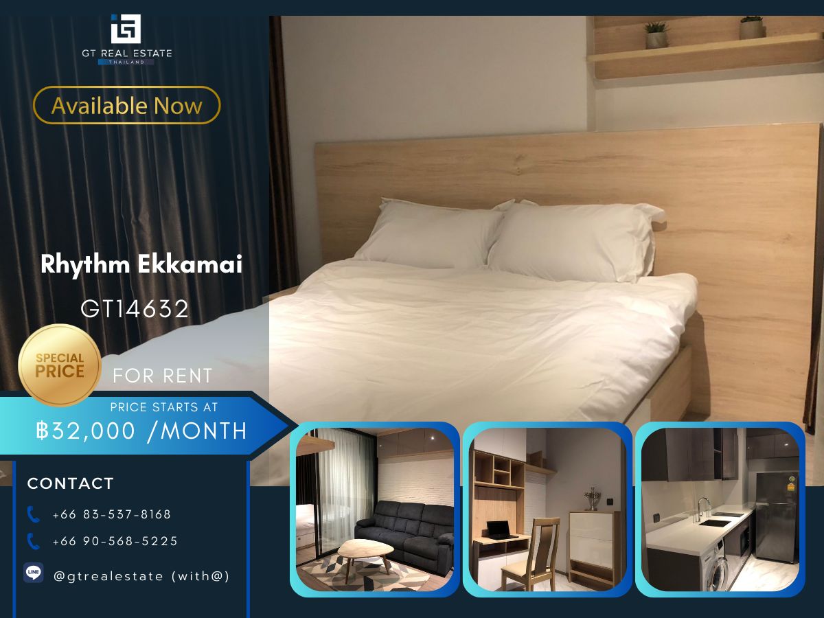 For RentCondoSukhumvit, Asoke, Thonglor : Rhythm Ekkamai Condo is convenient to travel near the BTS Skytrain. There is a beautiful room shuttle, complete furniture, ready !!