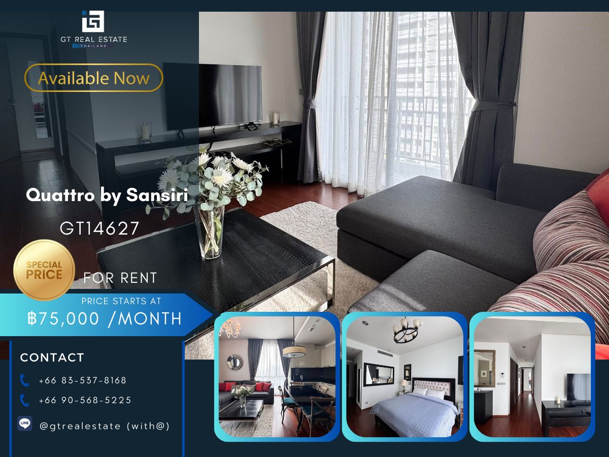 For RentCondoSukhumvit, Asoke, Thonglor : Quattro by sansiri condo is convenient to travel near the BTS Skytrain. There is a beautiful shuttle room, complete furniture, ready !!