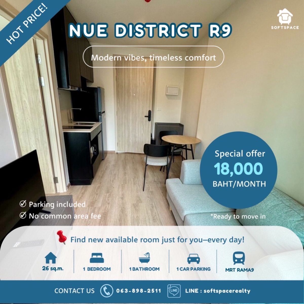 ให้เช่าคอนโดพระราม 9 เพชรบุรีตัดใหม่ RCA : 🌼 HOT RENT 🌸 ONLY 18K - NUE R9