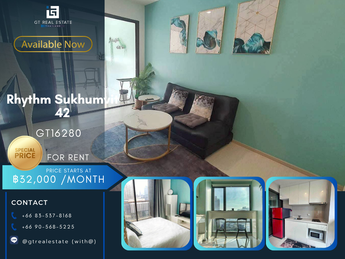 For RentCondoSukhumvit, Asoke, Thonglor : ✨ GT16280 | Condo Rhythm sukhumvit 42, convenient travel, near BTS, there is a shuttle, beautiful room, fully furnished. Ready to move in immediately
