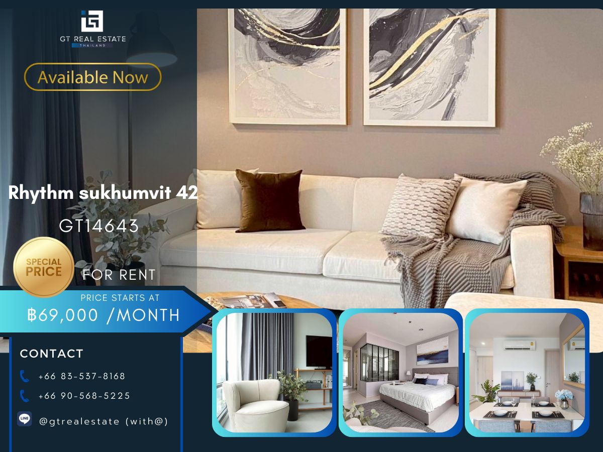 For RentCondoSukhumvit, Asoke, Thonglor : Rhythm Sukhumvit 42 condo, convenient transportation, near BTS, have a beautiful shuttle room, complete furniture ready !!