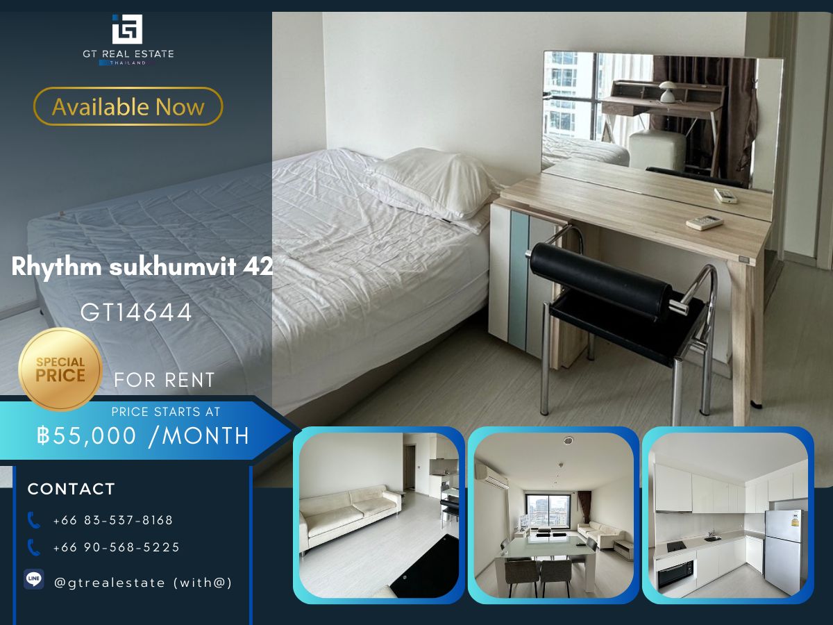 For RentCondoSukhumvit, Asoke, Thonglor : Rhythm Sukhumvit 42 condo, convenient transportation, near the BTS train, has a beautiful room, complete furniture ready !!