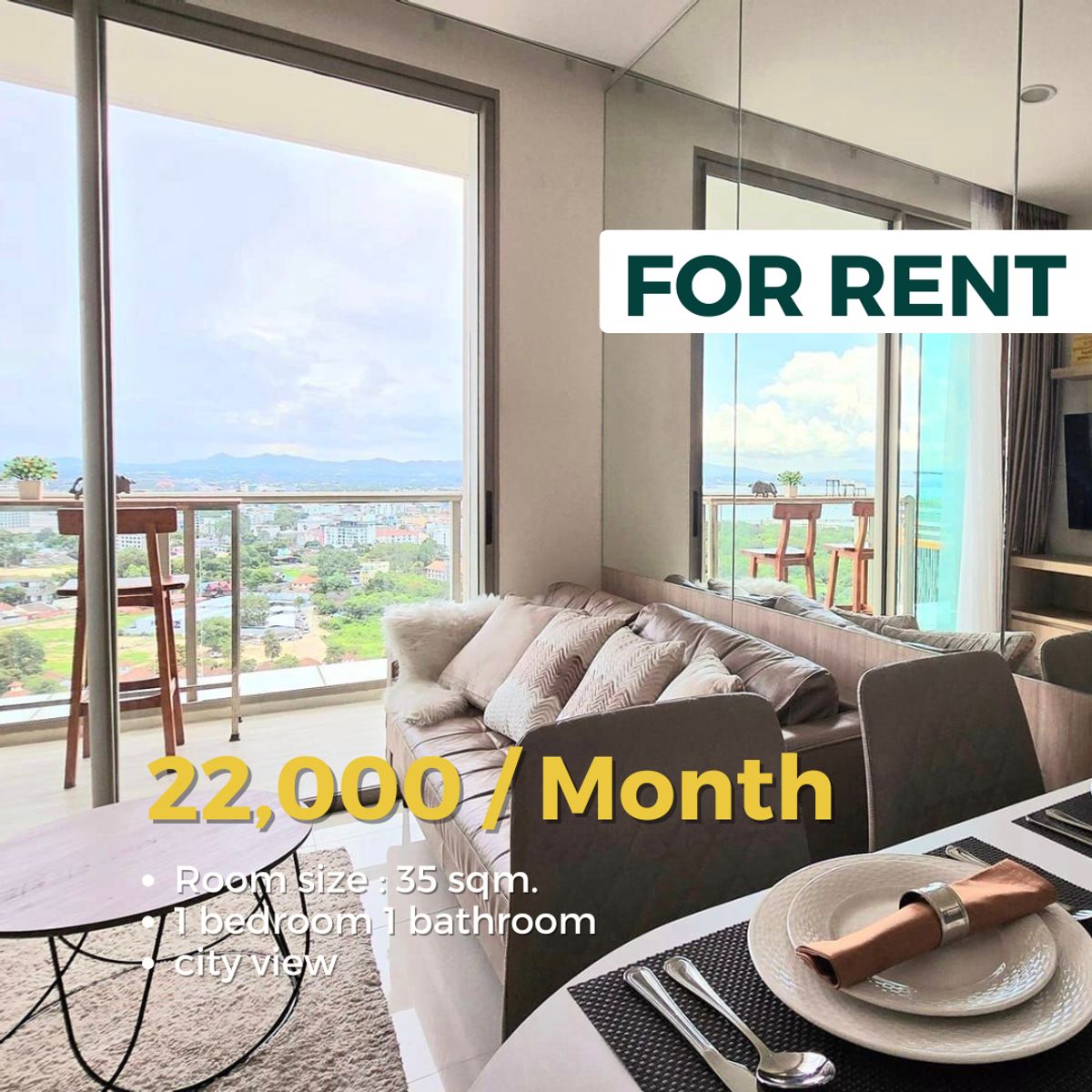 For RentCondoPattaya, Bangsaen, Chonburi : 🔥 For Rent - The Riviera Wongamat Condo, Pattaya 🔥 💰 32,000 THB/Month | 47 SQ.M. | 19th Floor | City & Amp; Sea View 🌊🌆