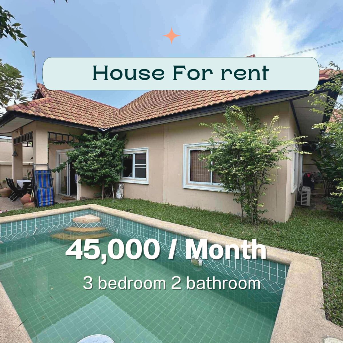 For RentHousePattaya, Bangsaen, Chonburi : 🏡 3 Bedroom Pool Villa for Rent - Bang Saray | 45,000 THB/Month | Fully Furnished, Ready to Move in!