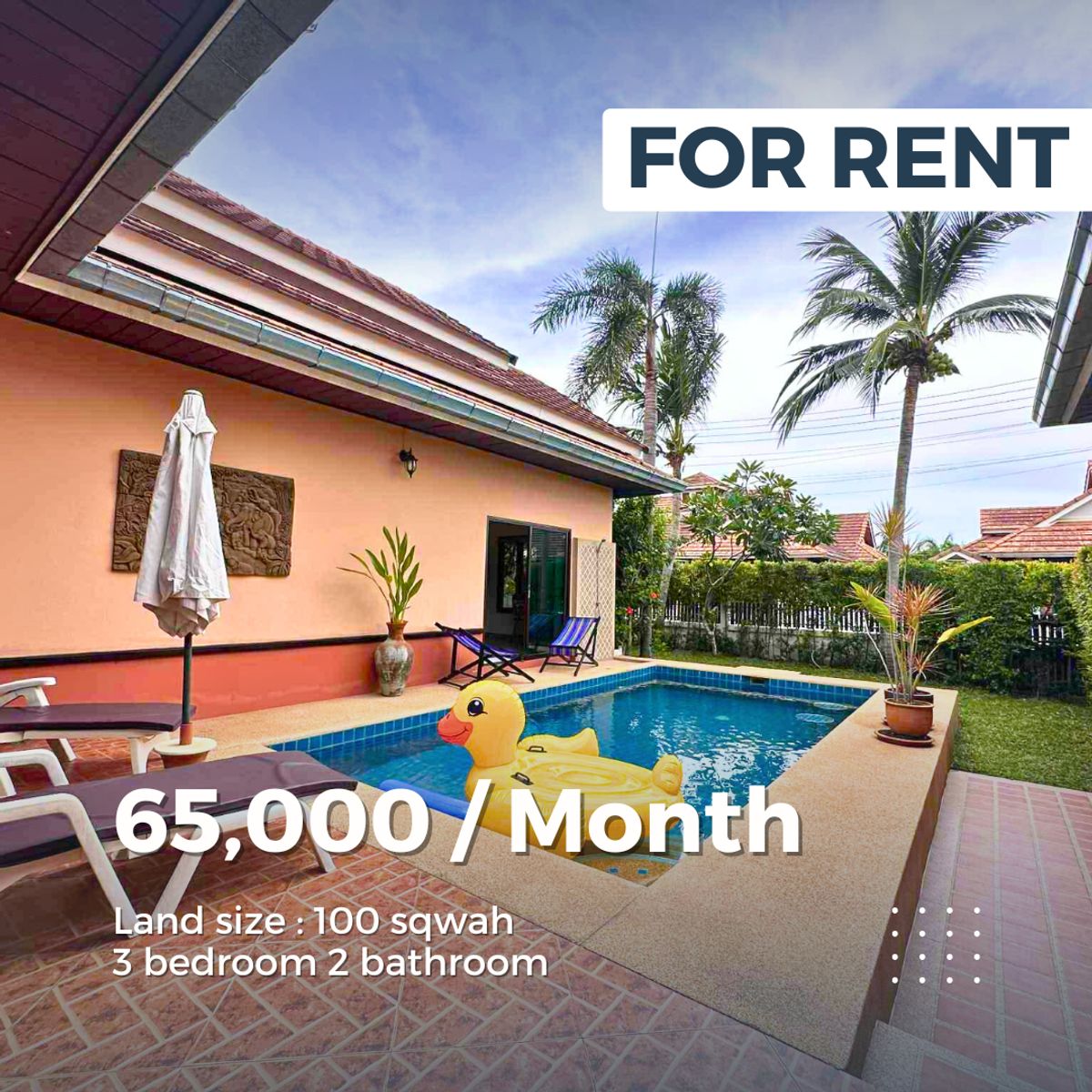 For RentHousePattaya, Bangsaen, Chonburi : 3 Bedroom Pool Villa in Bang Saray - 65,000 THB/Month | Big Land, Spacious Living, Prime