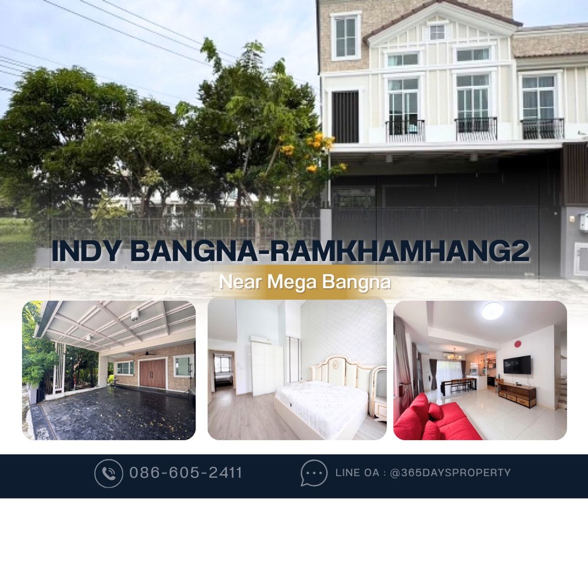 ให้เช่าทาวน์โฮมบางนา แบริ่ง ลาซาล : 💥ForRent💥3Bed • Indy Bangna-Ramkhamhang 2 🏡 Near Mega Bangna ✨ Duplex ‼️Corner House with Private Garden 🌳 Ready to move in ‼️