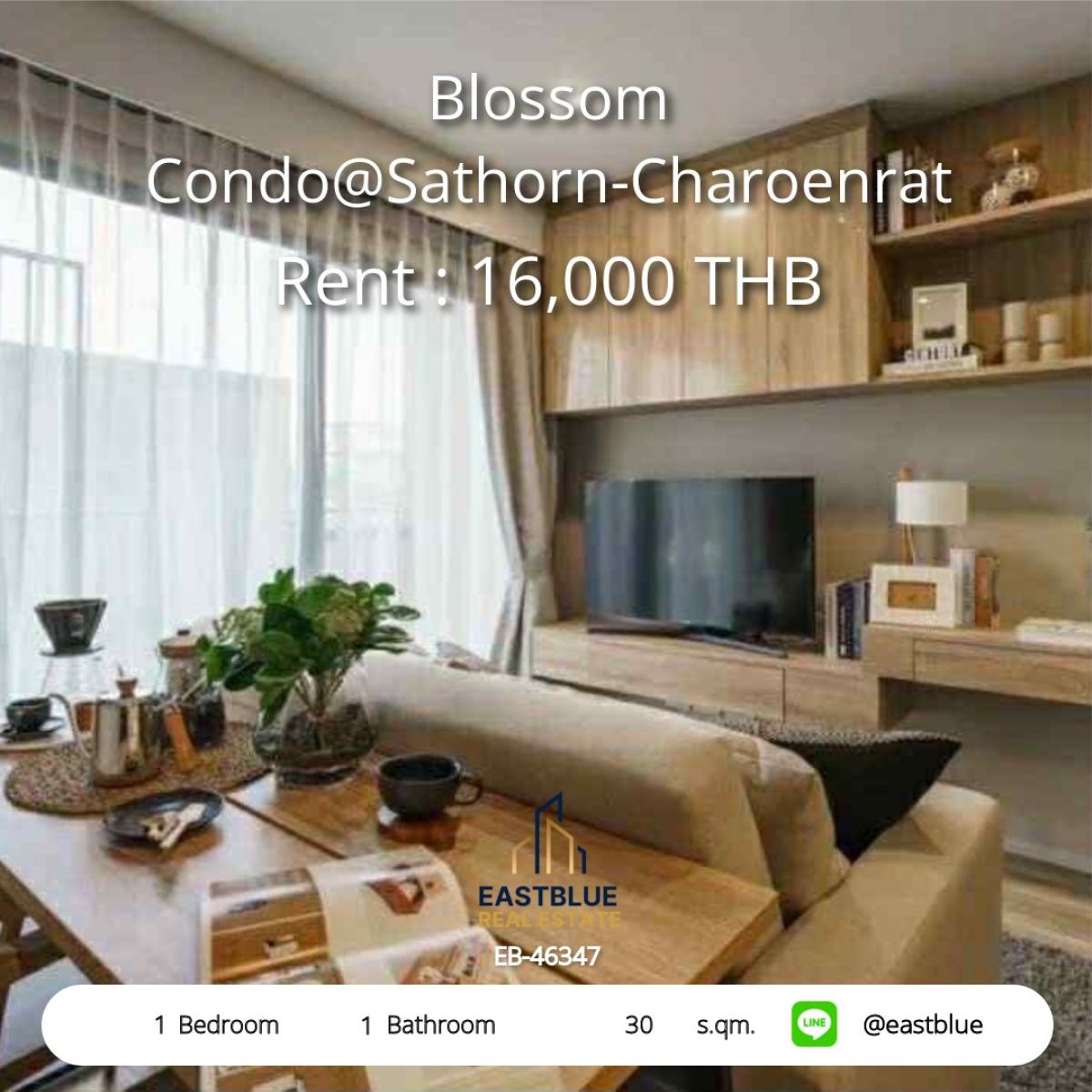 ให้เช่าคอนโดสาทร นราธิวาส : ห้องสวยพร้อมอยู่! Blossom Condo@Sathorn-Charoenrat ใกล้ BTS สุรศักดิ์ เพียง 16,000 บาท/เดือน!