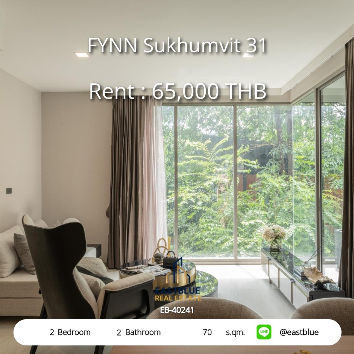 ให้เช่าคอนโดสุขุมวิท อโศก ทองหล่อ : FYNN Sukhumvit 31 | 2 Beds, 2 Baths, 70 sqm เริ่มต้น 65,000 บ./ด. 
ใกล้ BTS Asoke, MRT Sukhumvit – ชีวิตกลางเมืองสุดสะดวก!