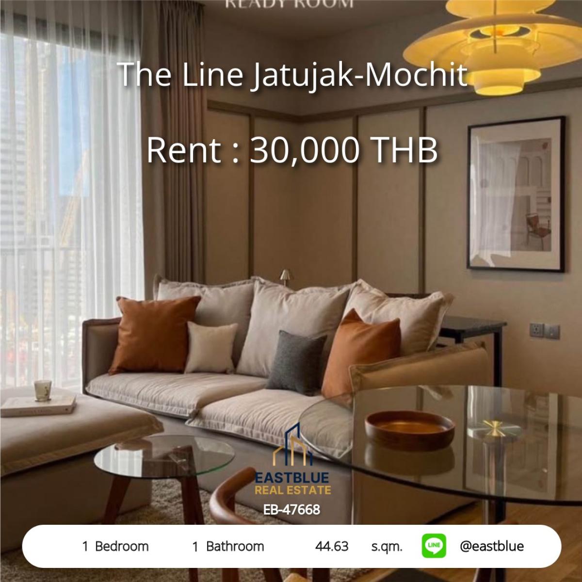 For RentCondoSapankwai,Jatujak : เช่า! คอนโด The Line จตุจักร-หมอชิต 1 ห้องนอน ใกล้ BTS/MRT 
คอนโดสวย 44.63 ตร.ม. ราคาแค่ 30,000 บาท/เดือน พร้อมสิ่งอำนวยความสะดวกครบครัน!