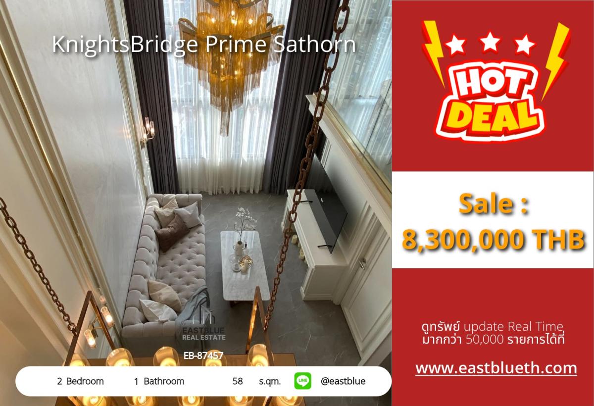 For SaleCondoSathorn, Narathiwat : Luxury condo KnightsBridge Prime Sathorn 2 bedrooms in the heart of Sathorn
Only 8.3 million near BTS Chong Nonsi with complete facilities!
