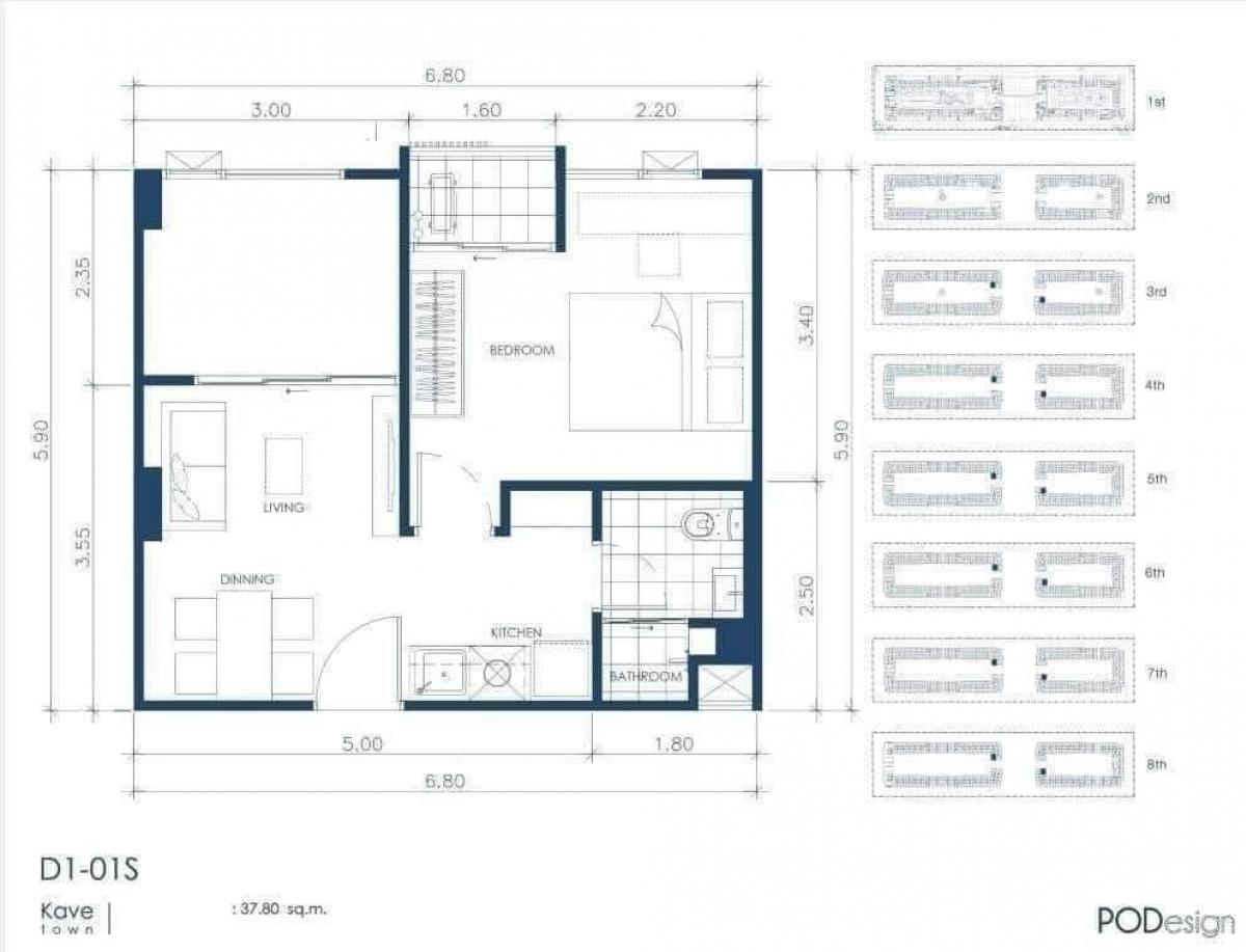 For SaleCondoPathum Thani,Rangsit, Thammasat : 💎 Selling Kave Island, 2 bedrooms (1 bed plus), 38 sq m., Building C, 6th floor, corner room, long pool view. Caribbean side