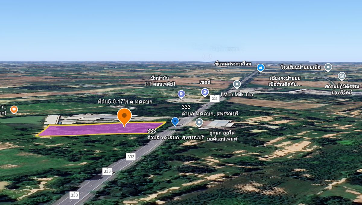 ขายที่ดินสุพรรณบุรี : ที่ดินแปลงสวย 5 ไร่เศษ บนทำเลทอง ใกล้ปั๊ม PT ทะเลบก จ.สุพรรณบุรี