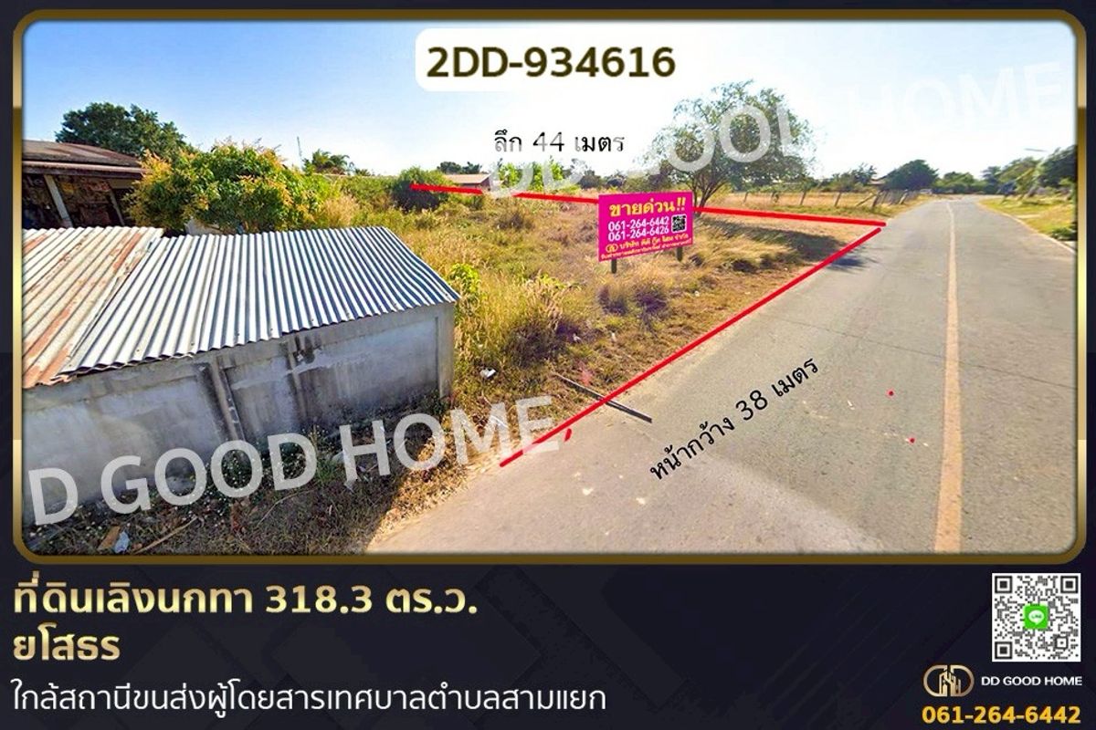For SaleLandYasothon : 2DD-934616 Land in Leing Nok Tha, 318.3 sq wah, Yasothon, near the Sam Yaek Municipality Bus Terminal