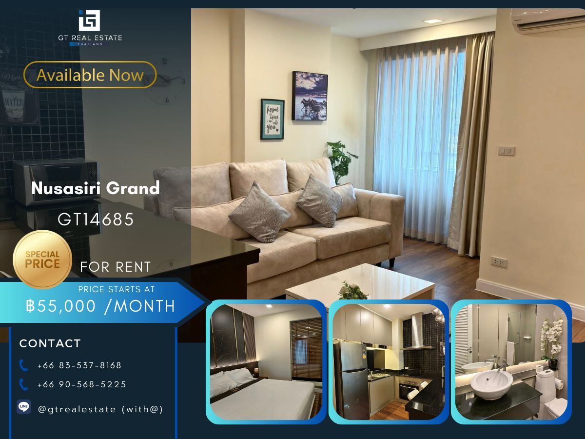 For RentCondoSukhumvit, Asoke, Thonglor : The Nusasiri Grand Condo is convenient to travel next to the BTS train. There is a beautiful room shuttle, complete furniture !!