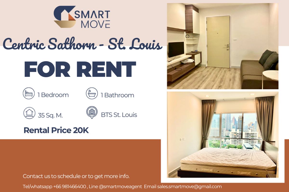 ให้เช่าคอนโดสาทร นราธิวาส : 🔥 สำหรับเช่า !! ชั้นสูง 15++, 🔥 Code C20221200227..........Centric Sathorn - St. Louis, 1 ห้องนอน, 1 ห้องน้ำ, แต่งครบ, พร้อมเข้าอยู่ 📣📣