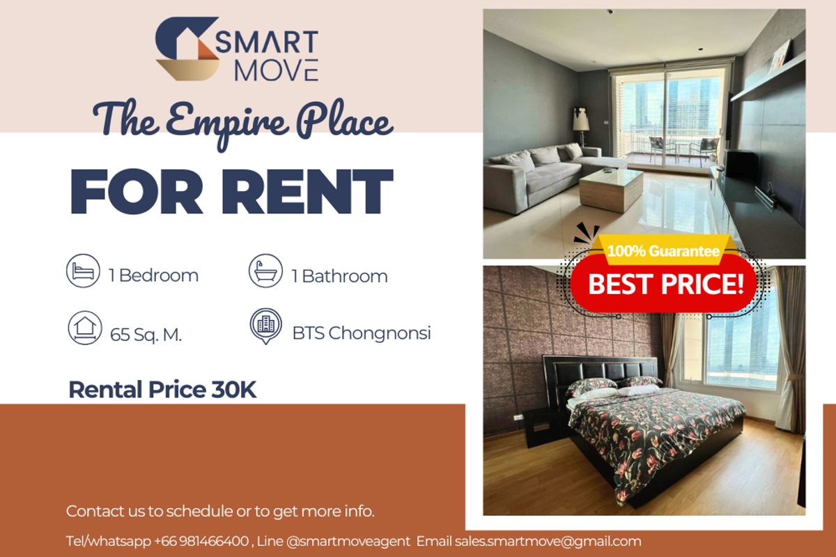 For RentCondoSathorn, Narathiwat : 🔥 For Rent !! high floor 31++, North Facing, High ceiling!!🔥 Code C20221201684..........The Empire Place, 1 bedroom, 1 bathroom, furnished, ready to move in 📣📣