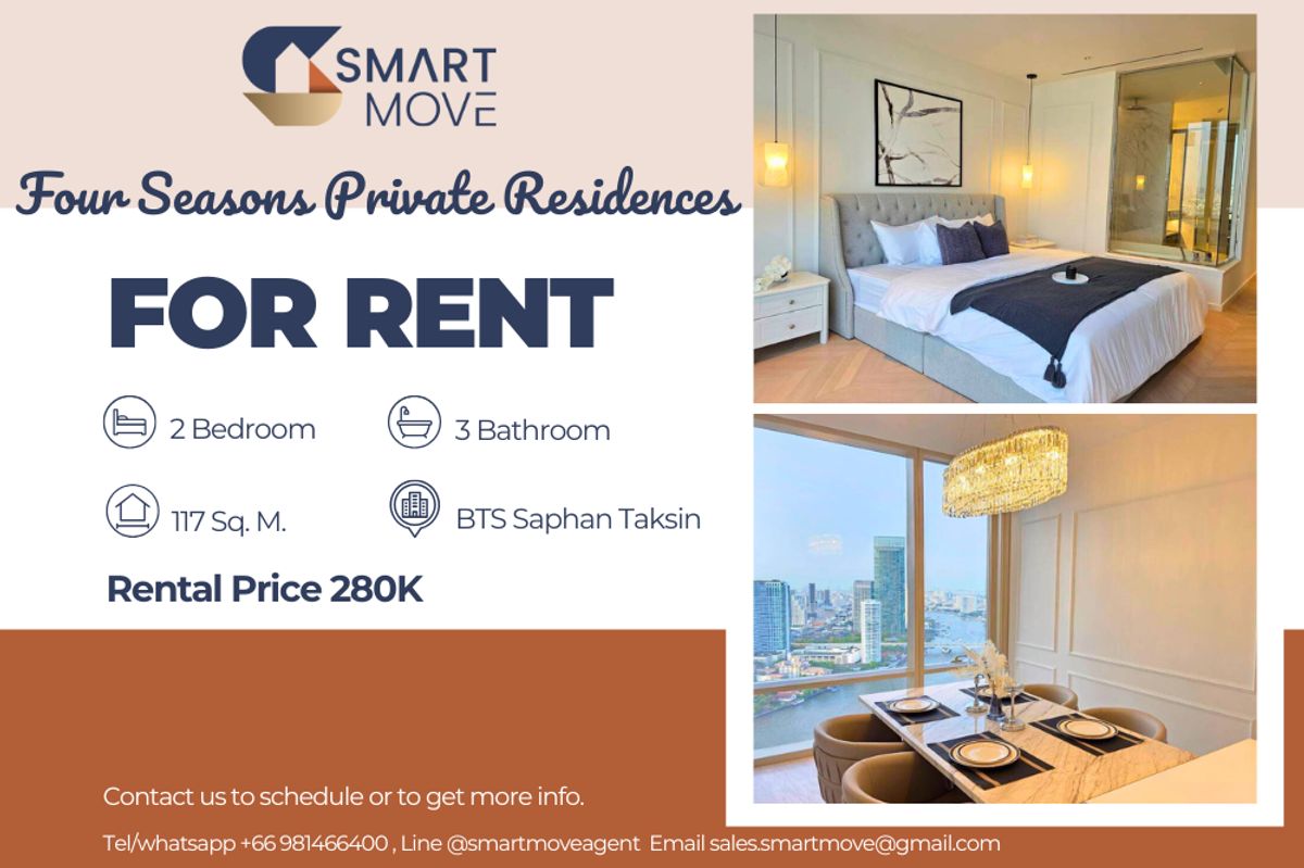 For RentCondoSathorn, Narathiwat : 🔥 For Rent !! high floor 31++, River View, luxurious!!🔥 Code C20250200063.....Four Seasons Private Residences, 2 bedroom, 3 bathroom, furnished, modern style, ready to move in 📣📣