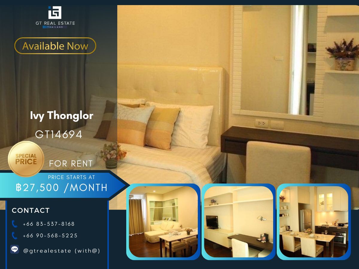 For RentCondoSukhumvit, Asoke, Thonglor : Ivy Thonglor Condo is convenient to travel with a beautiful room. Ready to move in !!
