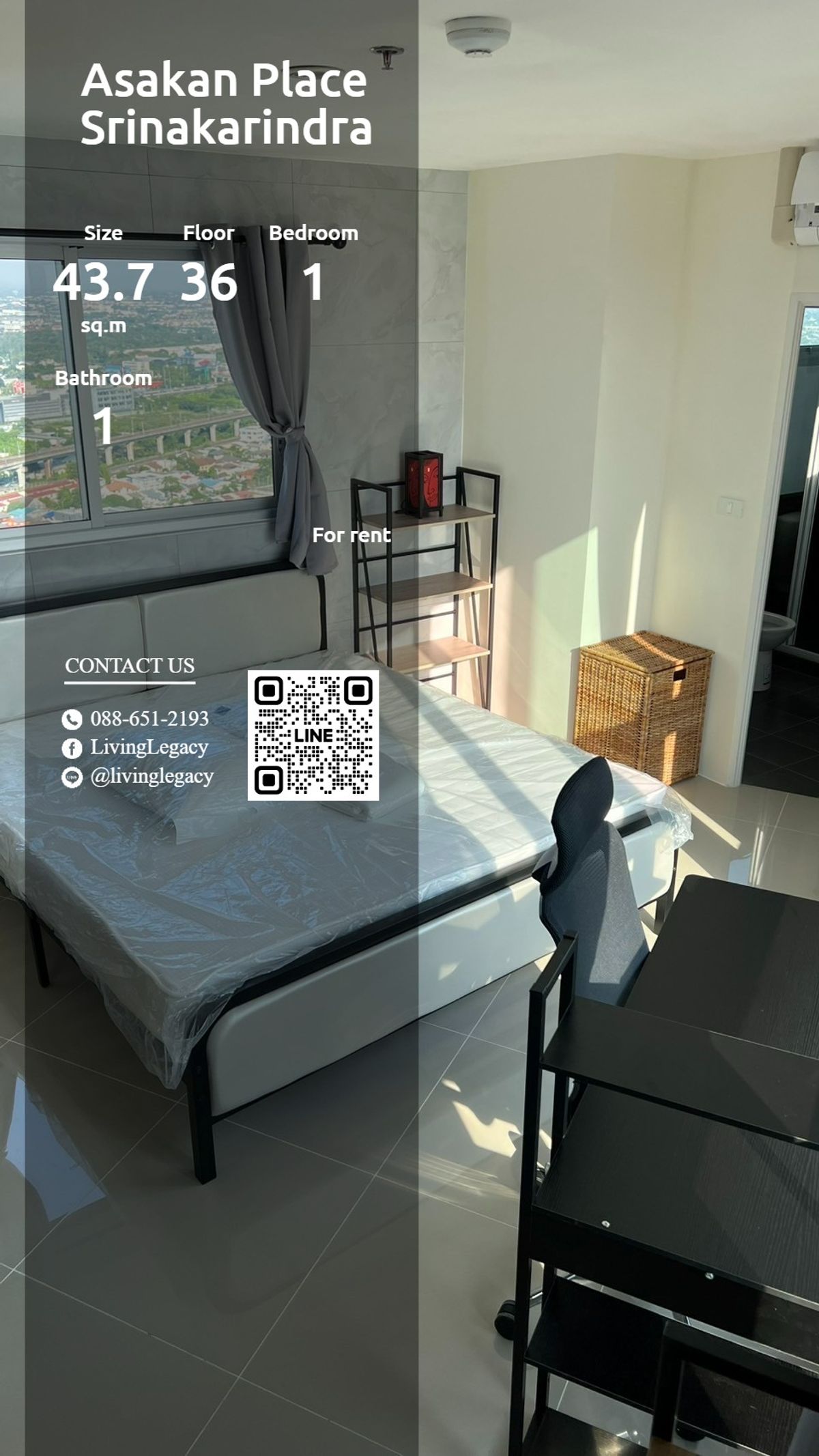 For RentCondoPattanakan, Srinakarin : LWR6BEWR Condo for Rent Asakan Place Srinakarindra 43.7 sq.m., 36 Line ID: @livingLegacy
