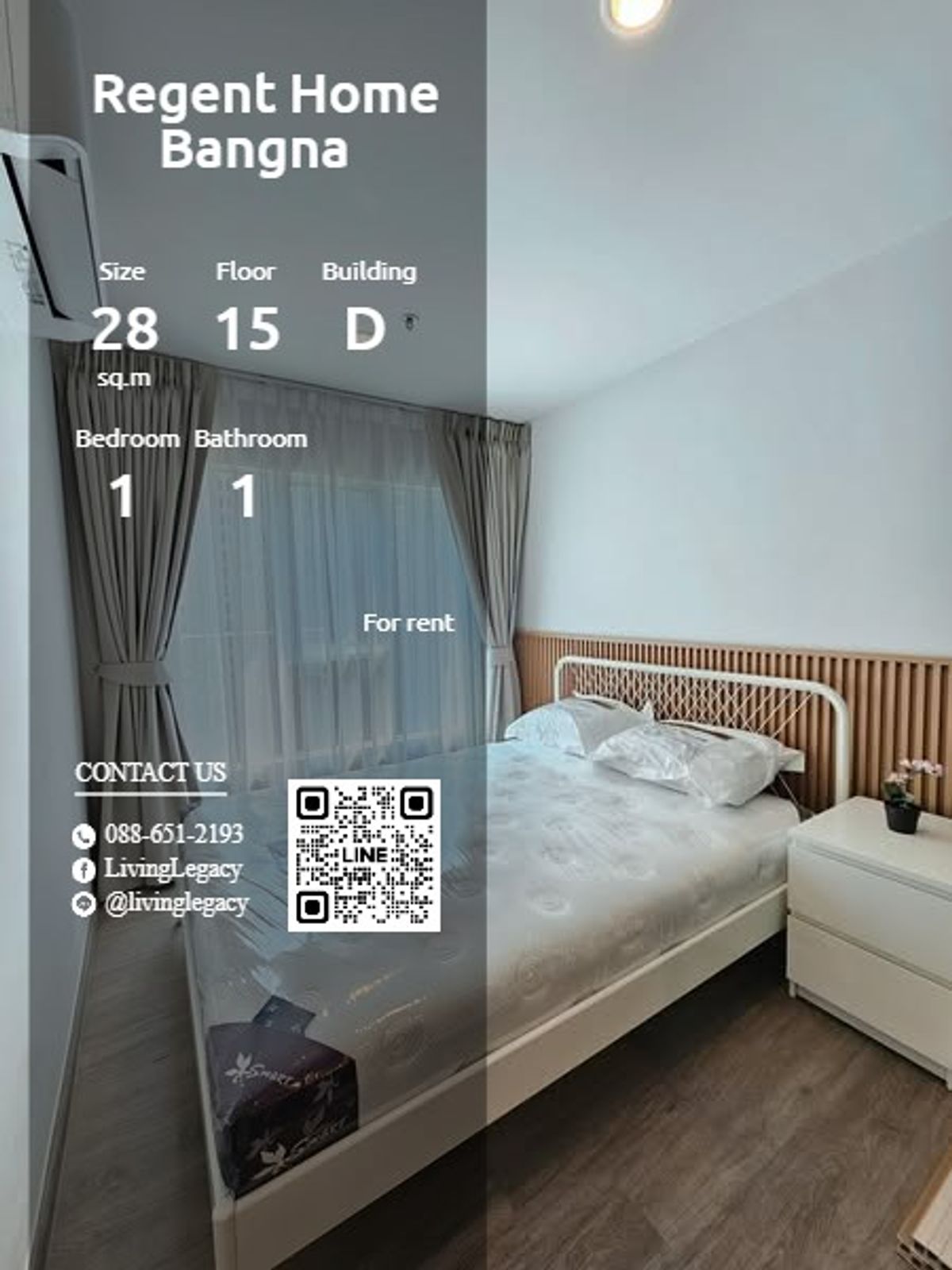 ให้เช่าคอนโดบางนา แบริ่ง ลาซาล : STCJ0S ให้เช่าคอนโด Regent Home Bangna 28 ตร.ม. ชั้น 15 ตึก D line id : @livinglegacy