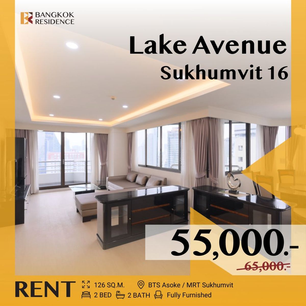 ให้เช่าคอนโดสุขุมวิท อโศก ทองหล่อ : Lake Avenue 💖 𝐒𝐩𝐚𝐜𝐢𝐨𝐮𝐬 𝐔𝐧𝐢𝐭 𝐰𝐢𝐭𝐡 𝐒𝐭𝐮𝐧𝐧𝐢𝐧𝐠 𝐂𝐢𝐭𝐲 𝐕𝐢𝐞𝐰𝐬 🏙️ ใกล้ BTS อโศก 