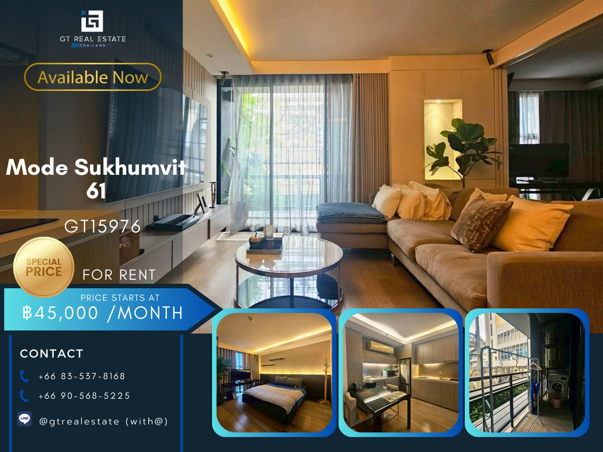For RentCondoSukhumvit, Asoke, Thonglor : ✨ GT15976 | Condo Mode Sukhumvit 61, convenient travel, near BTS, beautiful room, fully furnished. Ready to move in. There are many rooms available. Hurry and reserve now!!