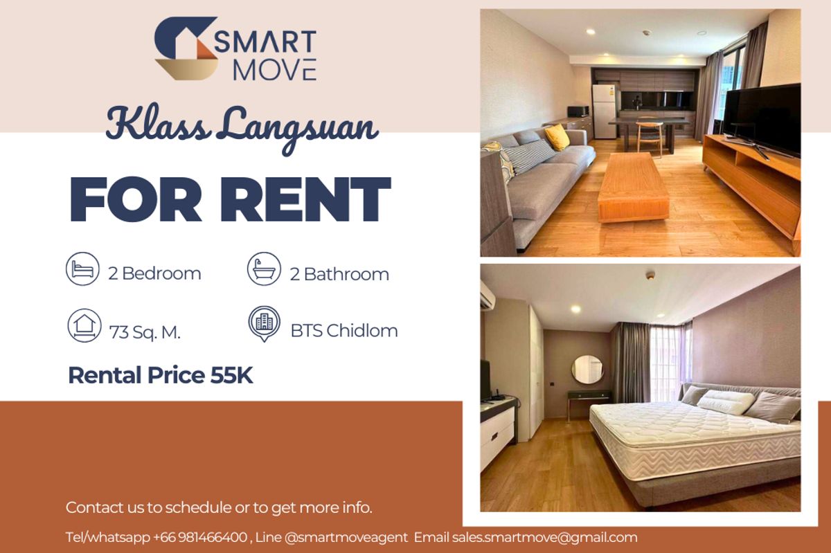 For RentCondoWitthayu, Chidlom, Langsuan, Ploenchit : 🔥 For Rent !! Good location, There is a bathtub!!🔥 Code C20250900033..........Klass Langsuan, 2 bedroom, 2 bathroom, furnished, ready to move in 📣📣