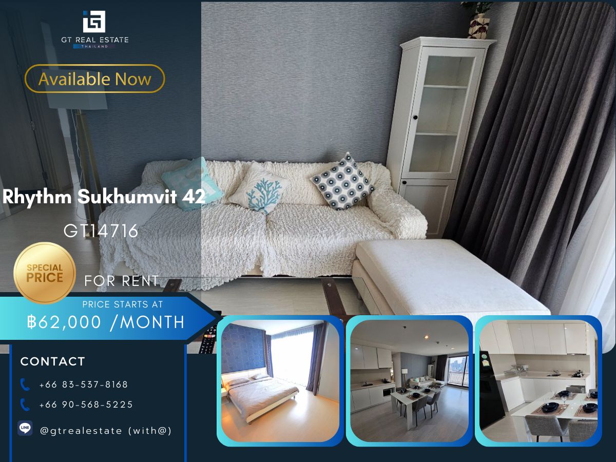 For RentCondoSukhumvit, Asoke, Thonglor : Rhythm Sukhumvit 42 condo, convenient transportation, near BTS, have a beautiful shuttle room, complete furniture ready !!