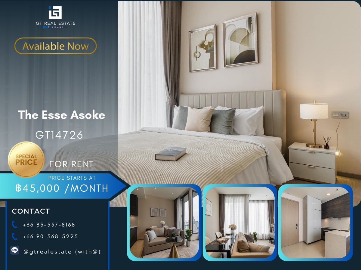 For RentCondoSukhumvit, Asoke, Thonglor : The ESSE Asoke Condo is convenient to travel near the BTS Skytrain. Ready to move in !!