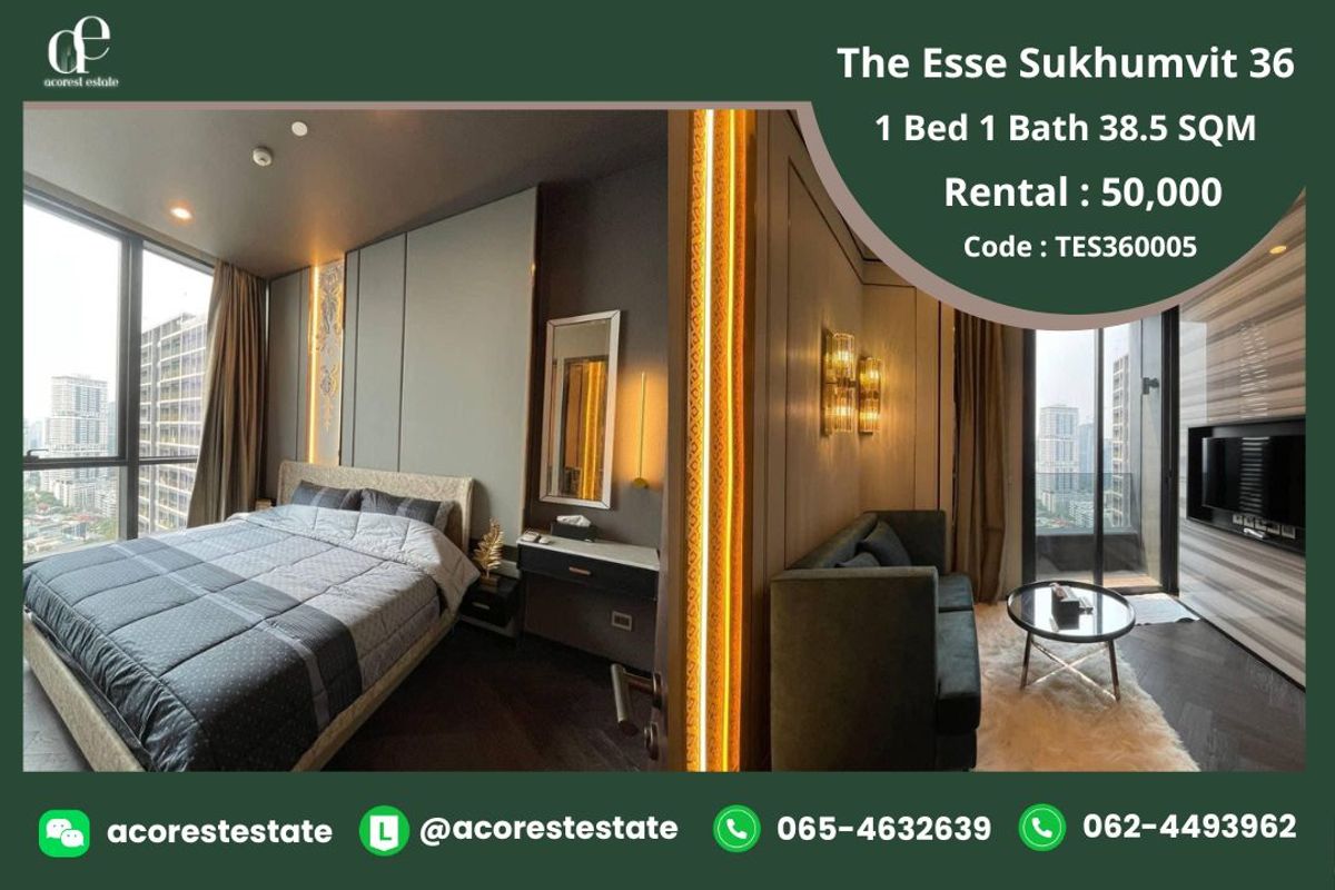 For RentCondoSukhumvit, Asoke, Thonglor : ✨🌷 For rent The Esse Sukhumvit 36 ✨🌷 1 Bed 1 Bath  | Size 38.5  Sqm. | Floor 24 | Line : @acoresteatate