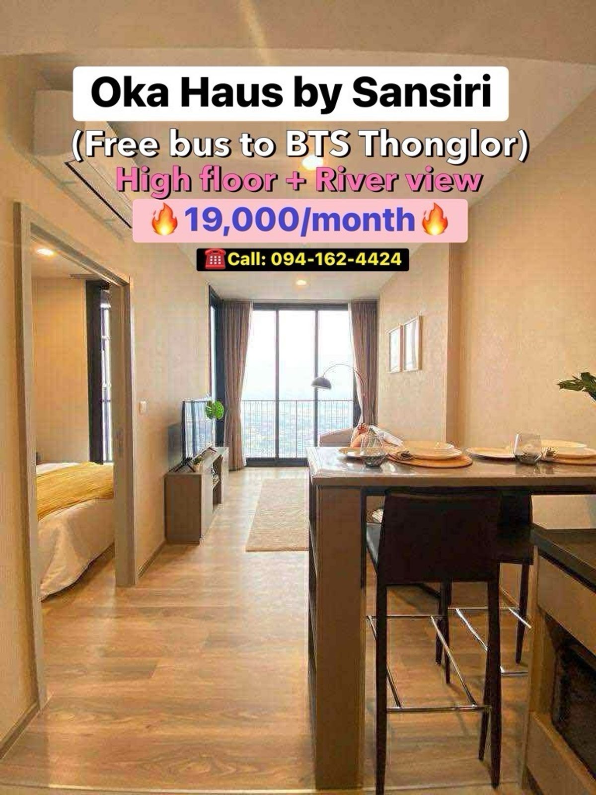 For RentCondoSukhumvit, Asoke, Thonglor : OKA HAUS @BTS Thonglor * Big 1Bedroom * River View (Ready to Move in) ☎️Call/Line: 094-162-4424
