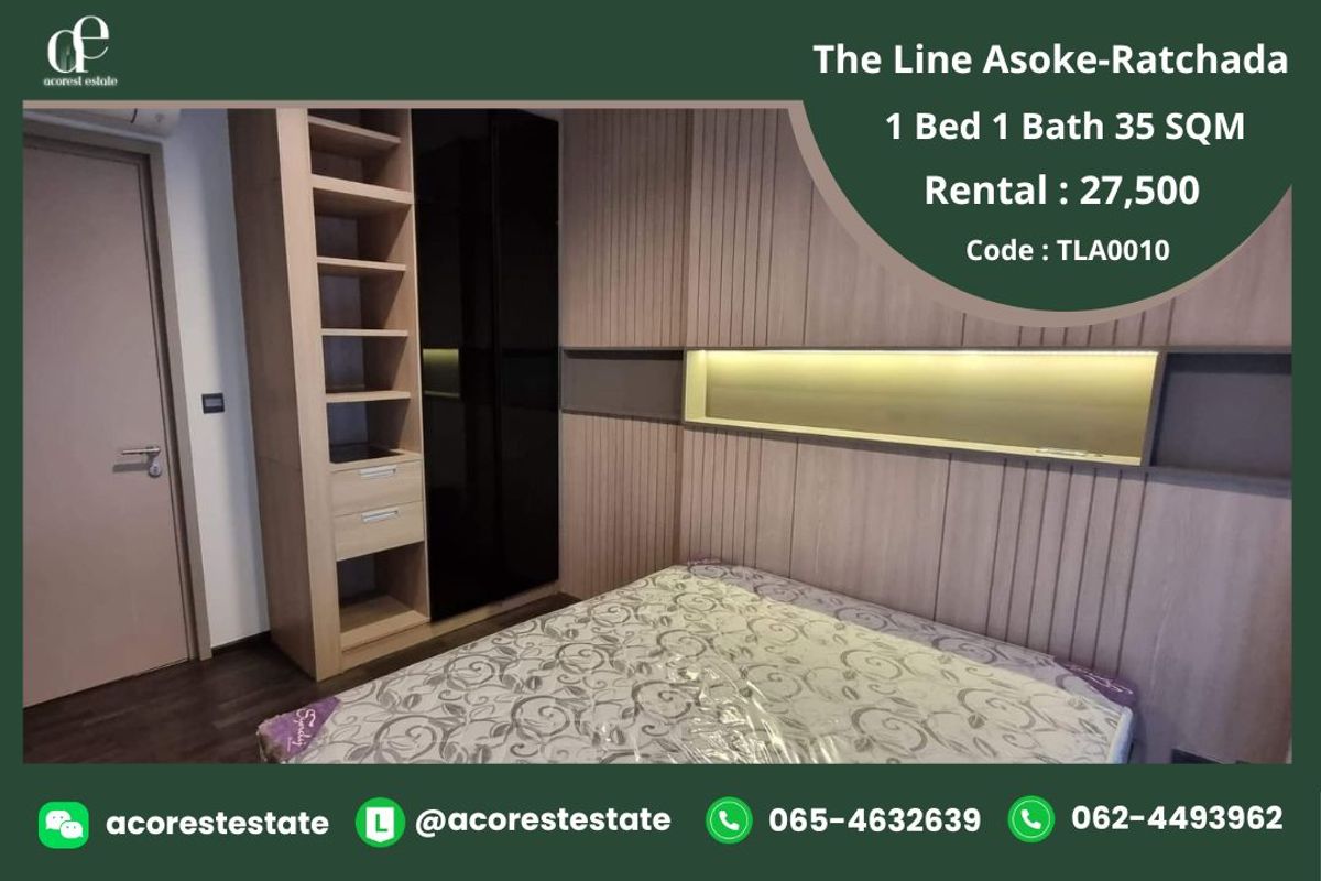 For RentCondoRama9, Petchburi, RCA : ✨🌷 For rent The Line Asoke-Ratchada✨🌷 1 Bed 1 Bath | Size 35 Sqm. | Floor 12 | Line : @acoresteatate