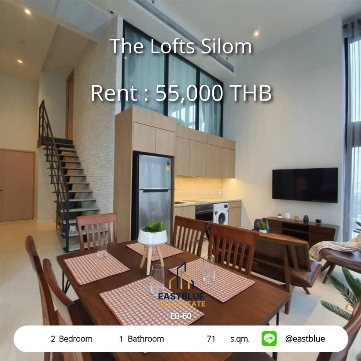 For RentCondoSilom, Saladaeng, Bangrak : เช่าคอนโด The Lofts Silom 2 ห้องนอน ใกล้ BTS สุรศักดิ์ 
พื้นที่กว้าง 71 ตรม. ราคาพิเศษ 55,000 บาท/เดือน!