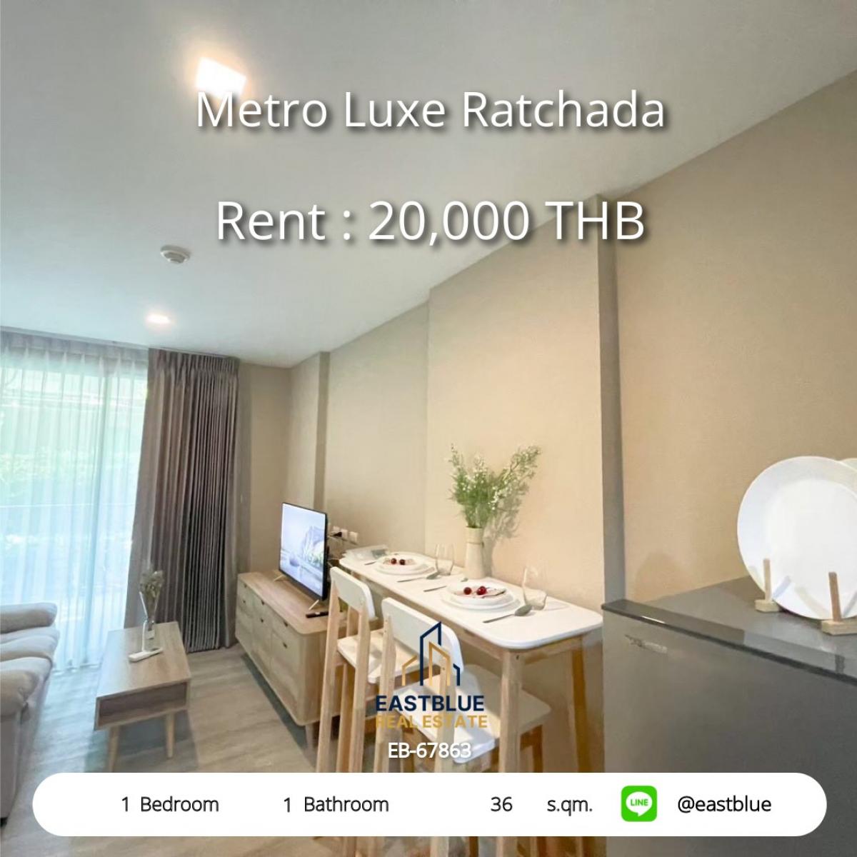 For RentCondoRatchadapisek, Huaikwang, Suttisan : เช่าคอนโด Metro Luxe รัชดา 1 ห้องนอน ใกล้ MRT สุทธิสาร นัดชมฟรี!